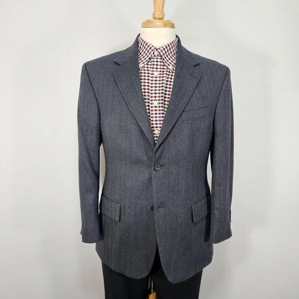 Nautica Men's Sport Coat Blazer Two Button Tweed Herringbone Gray Blue Lamb 40S